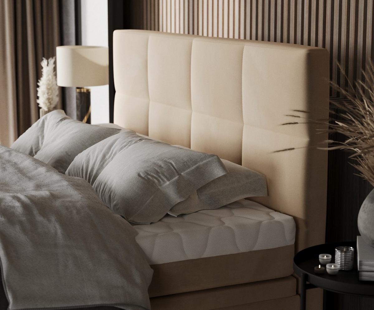 BOXBETT Tessa 140/200 cm Beige im Kronos Stoff - Beige/Schwarz, Holz/Holzwerkstoff (140/200cm) - AltaBeds