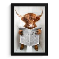 POSTER MIT RAHMEN Schottischer Highlander - Tier - Zeitung - Toilette Poster 20x30 cm - Kastanienfarben, Papier (20/30cm) - MuchoWow