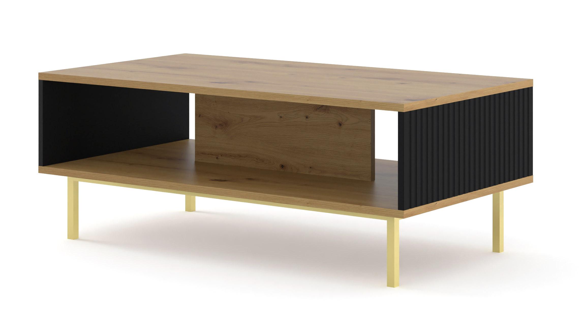 COUCHTISCH Artisan Eiche, Schwarz, Gold 90/45/60 - Schwarz, Holzwerkstoff (60/90/45cm) - RAUMHIRSCH FURNITURE