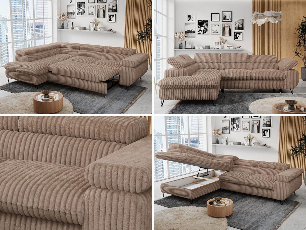 ECKSOFA PETER L Braun Cord - Links Seite - Schwarz/Braun, Textil/Metall (208/273cm) - MKS