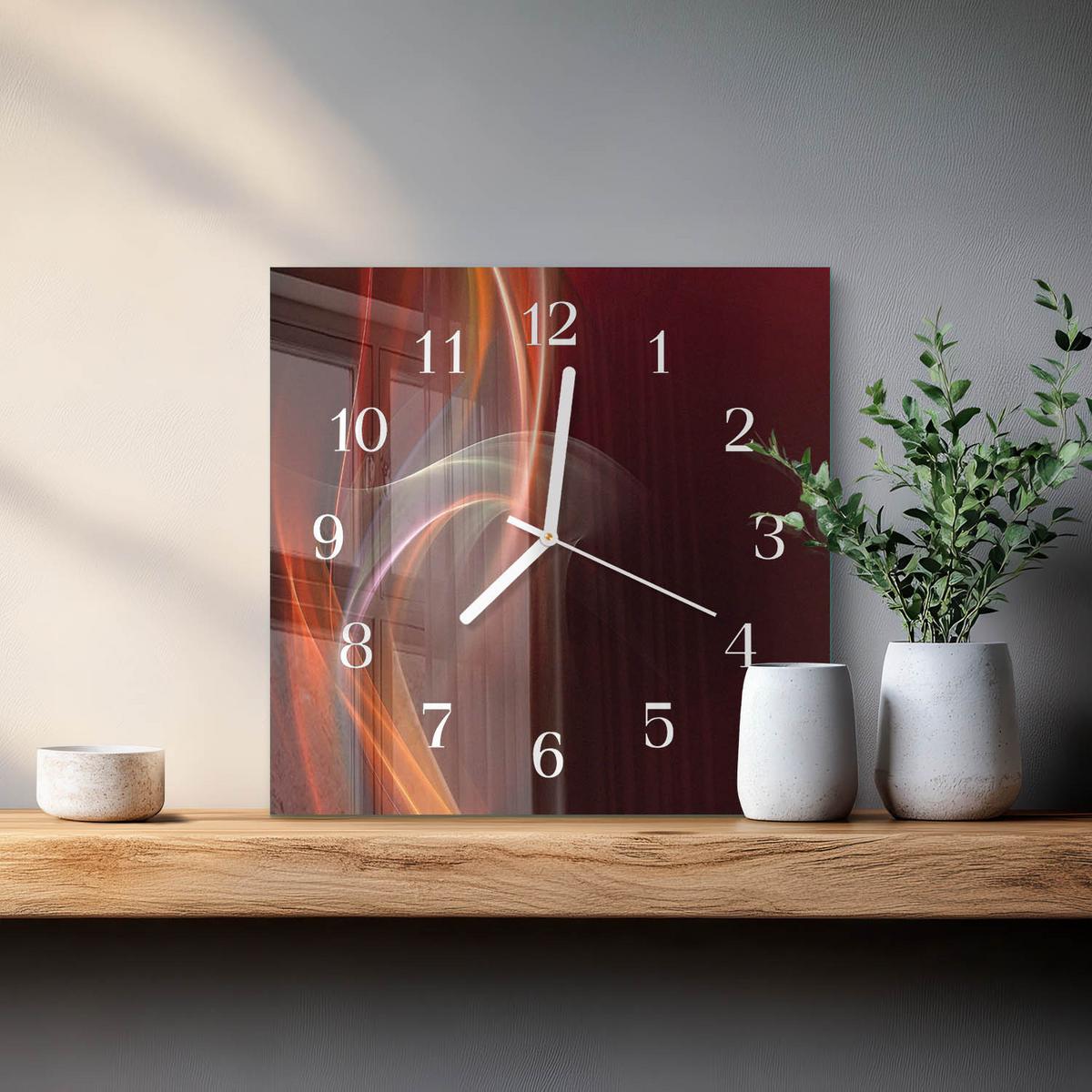 WANDUHR aus Glas 30x30 cm - Abstrakte Linien - Rot, Glas (30/30/0.4cm) - TULUP