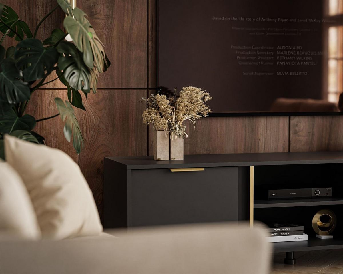 TV Element LARETTO 153 cm anthrazit - Schwarz, Holzwerkstoff (153/53/40cm) - Lookway