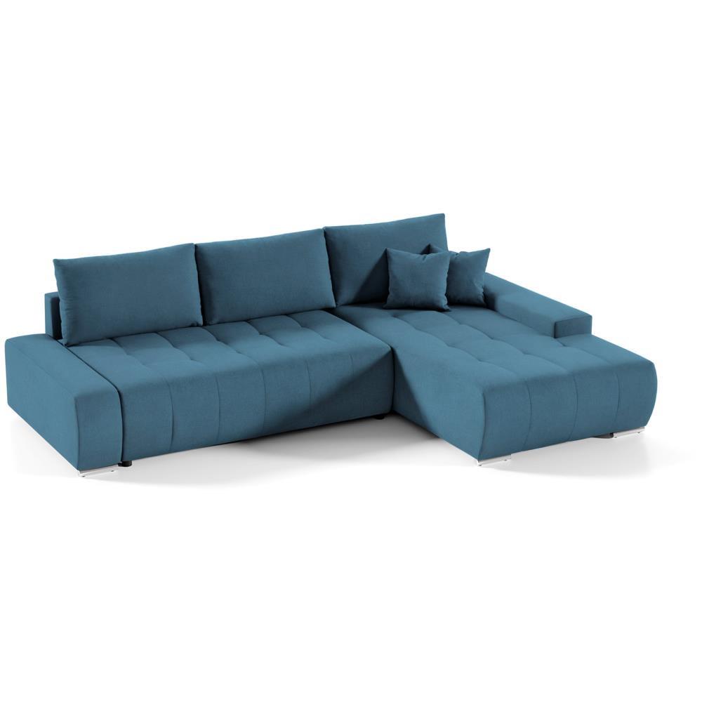 ECKSOFA Draco L blau rechts - Blau/Chromfarben, Textil/Metall (267/186cm) - Beautysofa