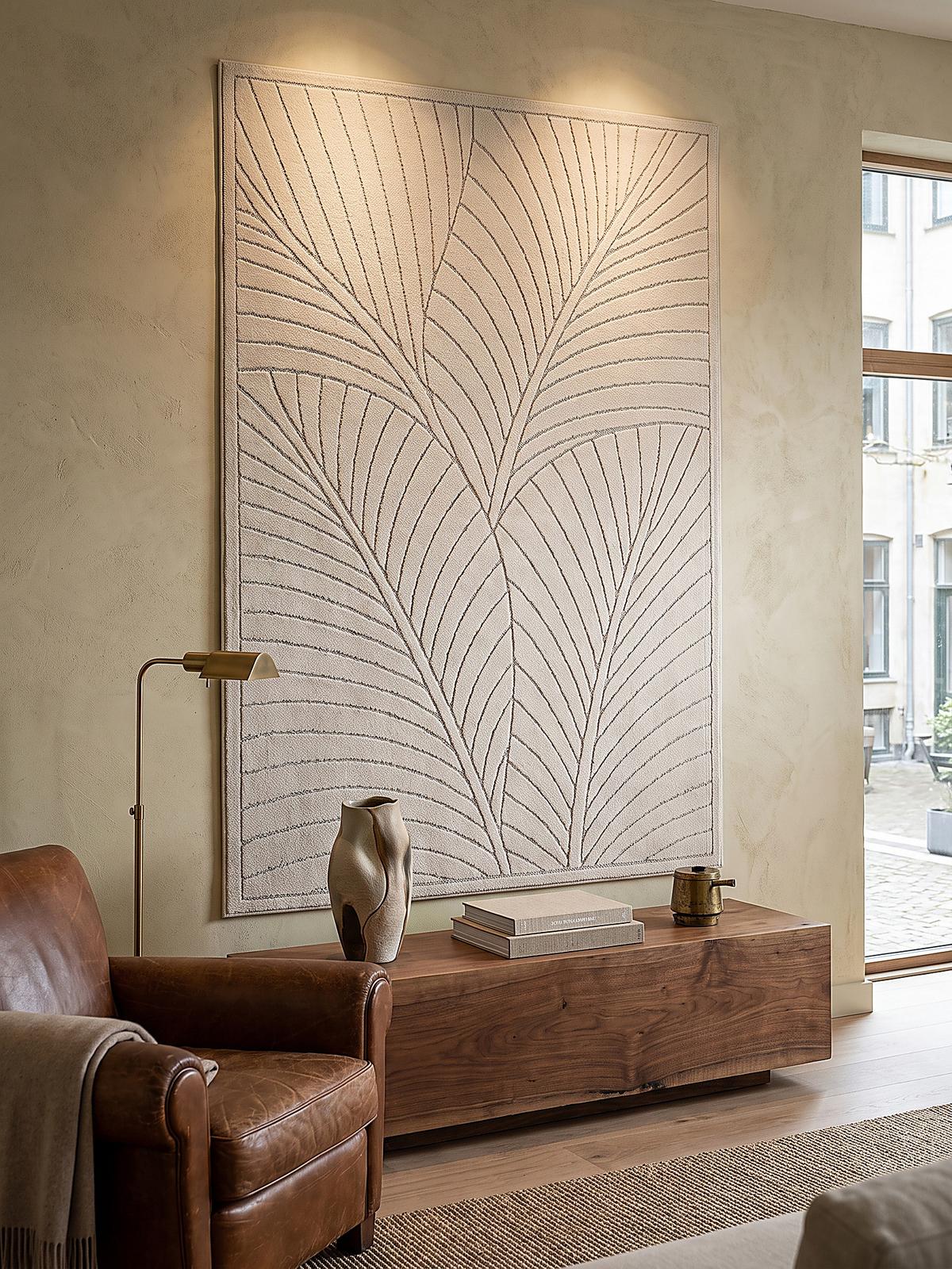 TEPPICH Outdoor, Fußbodenheizung-geeignet, mit Blattmotiv, ENGADIN in Creme, 120 x 170 cm - Creme, Textil (120/170cm) - KADIMA DESIGN