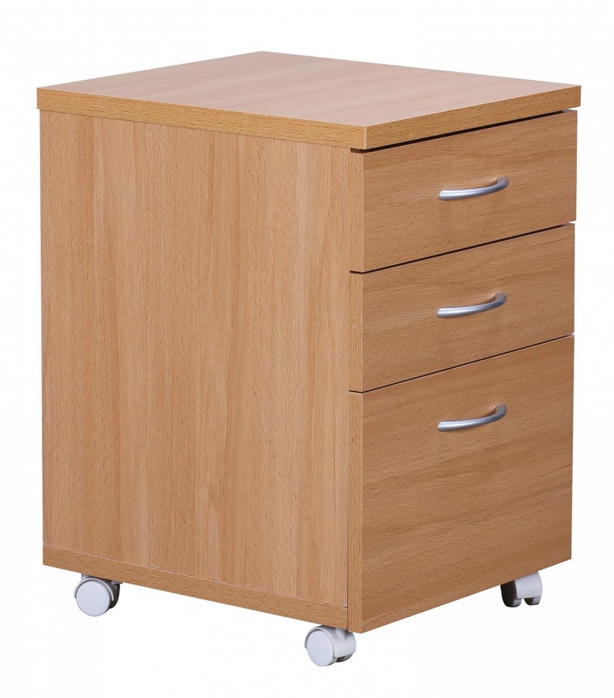 ROLLCONTAINER – Buche, 60 cm hoch, 3 Schubladen, Aluminiumgriffe, Rollen - Braun/Weiß, Holz/Kunststoff (45/60/40cm) - KADIMA DESIGN