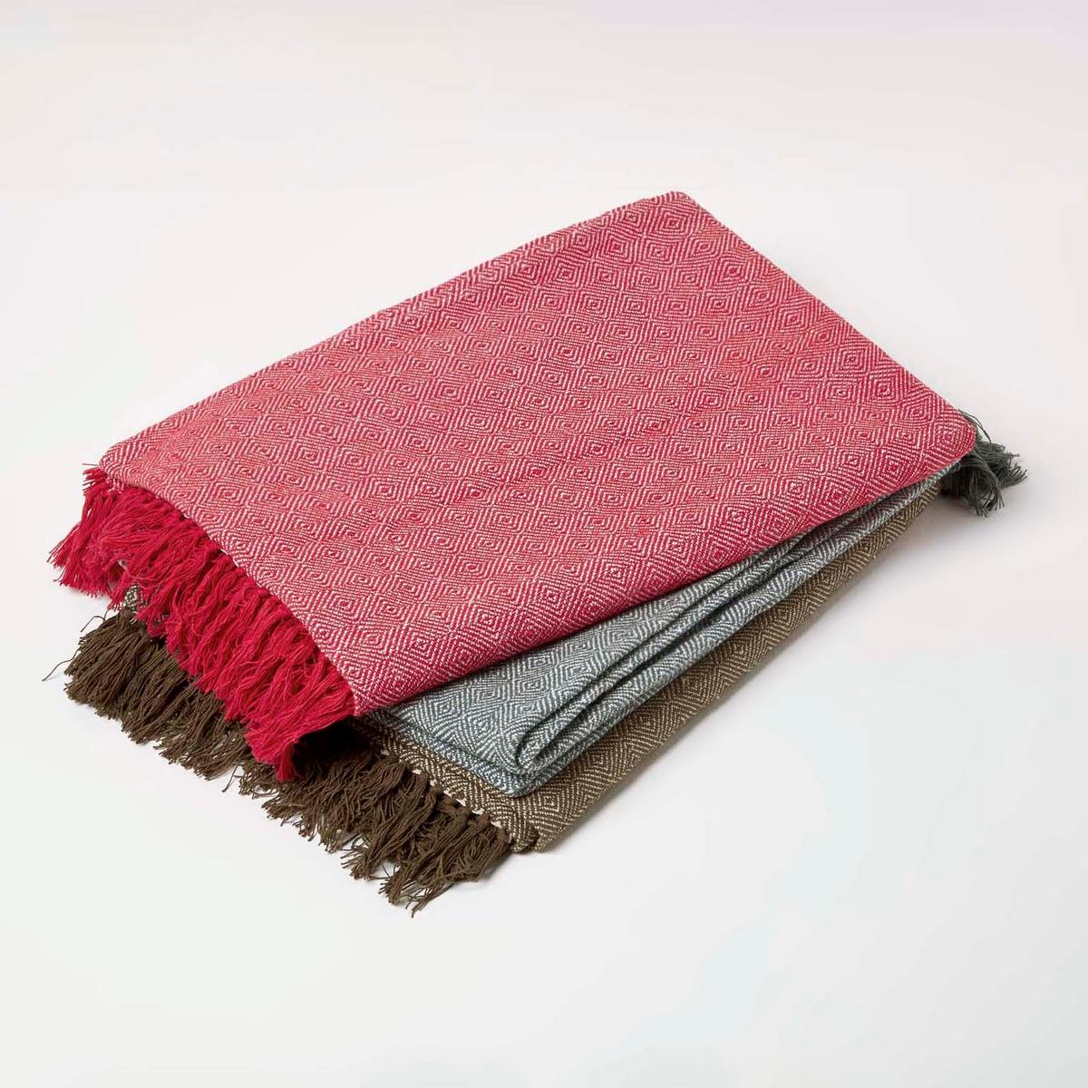 ÜBERWURF Malda 255/360 cm, Baumwolle mit Rautenmuster - Rot, Textil (255/360cm) - Homescapes