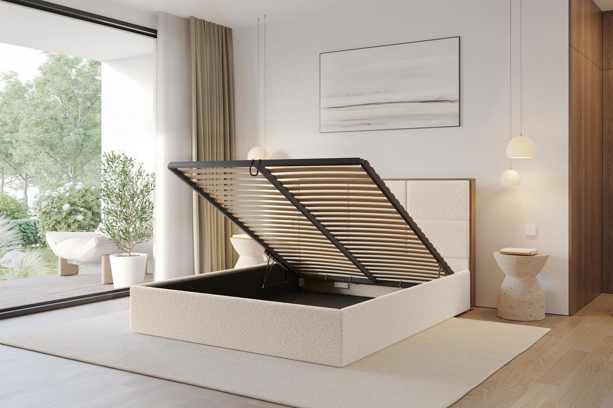 POLSTERBETT mit Bettkasten und Lattenrost, Boxbett ohne Matratze - LILA 160x200 Dunkelbeige - Cappuccino, Holzwerkstoff/Textil (160/200cm) - ALTDECOR