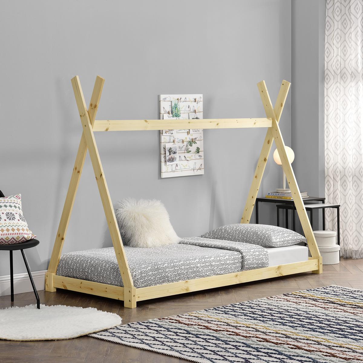 KINDERBETT Onejda - Naturfarben, Holz (90/200cm) - [en.casa]