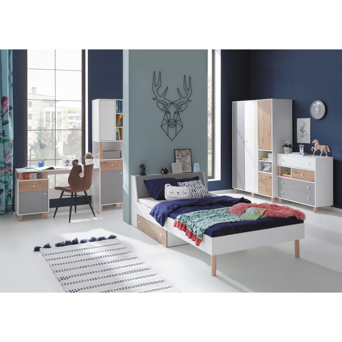 JUGENDBETT Figo mit 1 Schublade, 90x200 cm - Eiche Artisan/Weiß, Holzwerkstoff (90/200cm) - Beautysofa