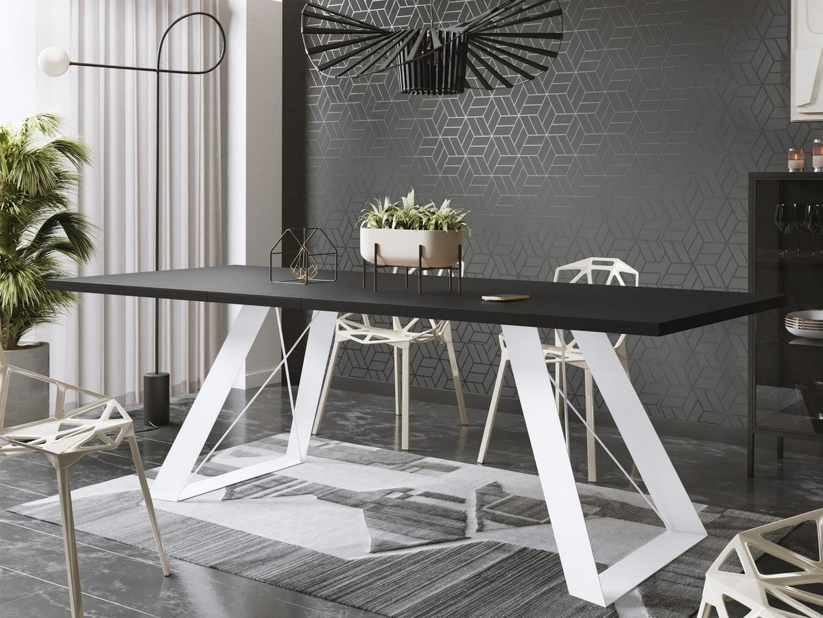 ESSTISCH Colter Weiß rechteckig ausziehbar, Schwarz 160-260/90/76 cm - Schwarz/Weiß, Holzwerkstoff/Metall (90/260/76cm) - WFL GROUP