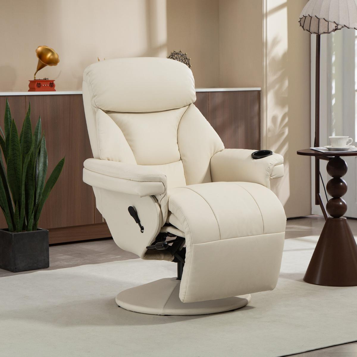 RELAXSESSEL PU Cremeweiß - Creme, Leder/Metall (86/106/87cm) - HOMCOM