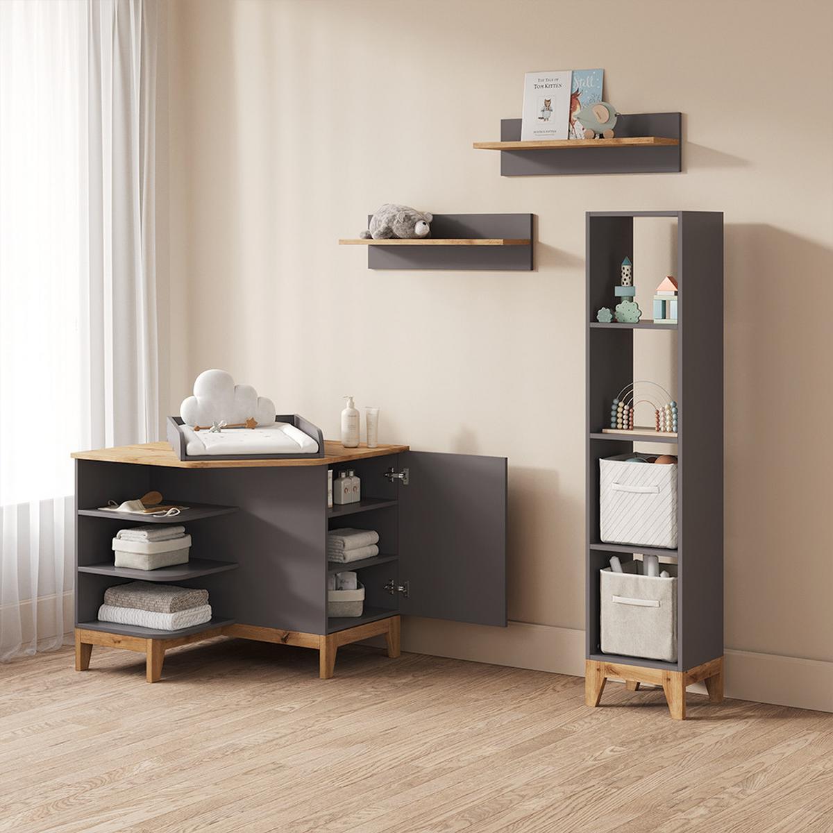 WICKELKOMMODE Mailo Grau/Artisan mit Tür - Eiche Artisan/Grau, Holzwerkstoff (85/85.2/85cm) - Livinity®