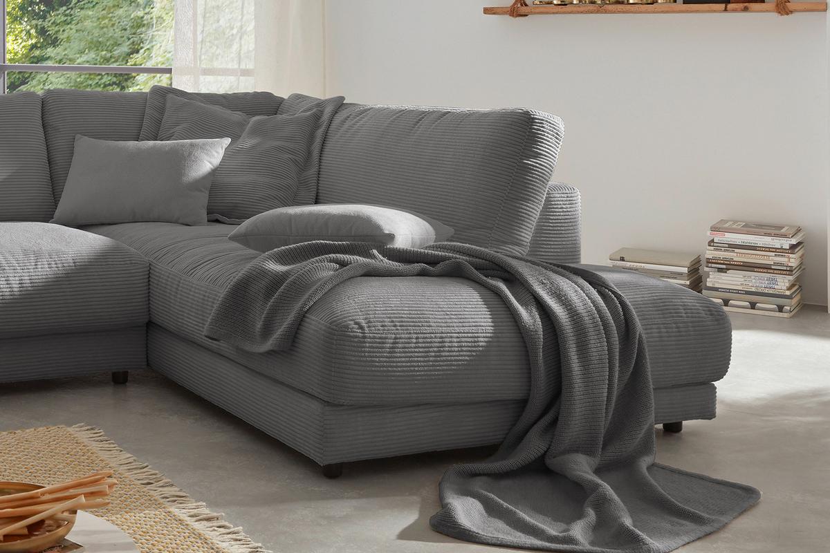 ECKSOFA MADELINE Grau Cord - Schwarz/Grau, Kunststoff/Textil (325/224cm) - KAWOLA