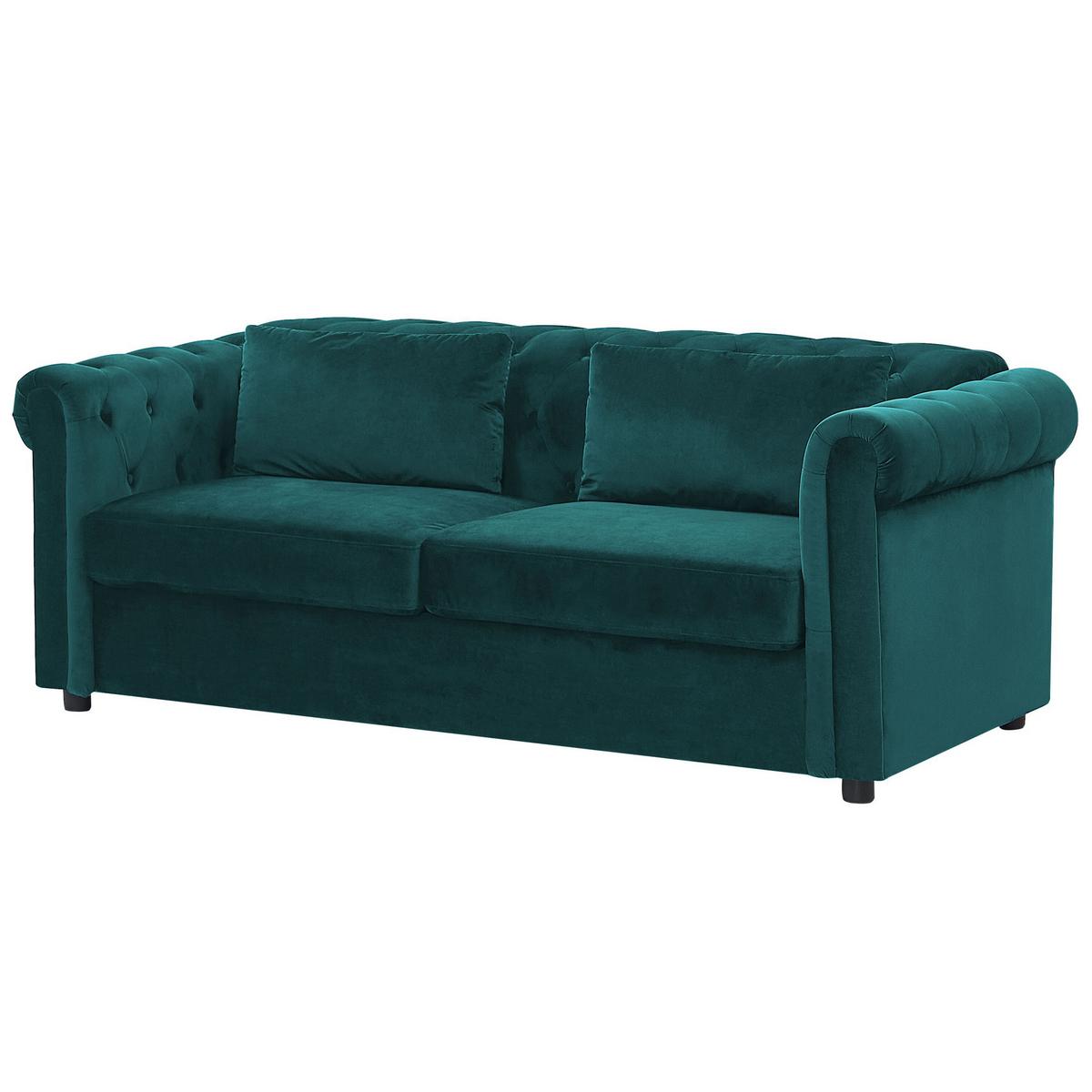 3-SITZER-SCHLAFSOFA Samtstoff Dunkelgrün Chesterfield - Hellgrün, Textil (200/75/90cm) - Beliani