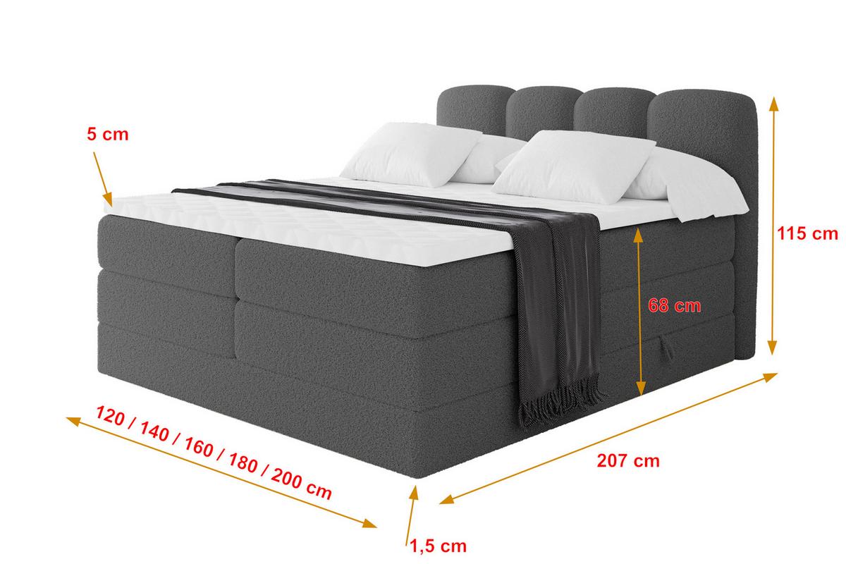 BOXSPRINGBETT mit Matratze H3/H4 - NINA KING - 200x200 cm Grau - Titanfarben, Holzwerkstoff (200/200cm) - ALTDECOR