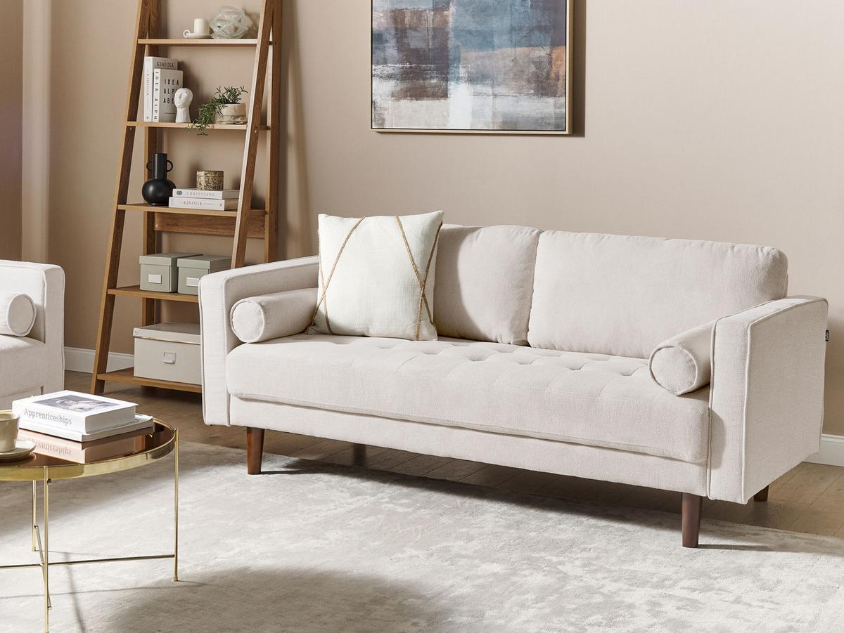 3-SITZER-SOFA hellbeige Nurmo - Dunkelbraun/Beige, Textil (177/78/74cm) - Beliani