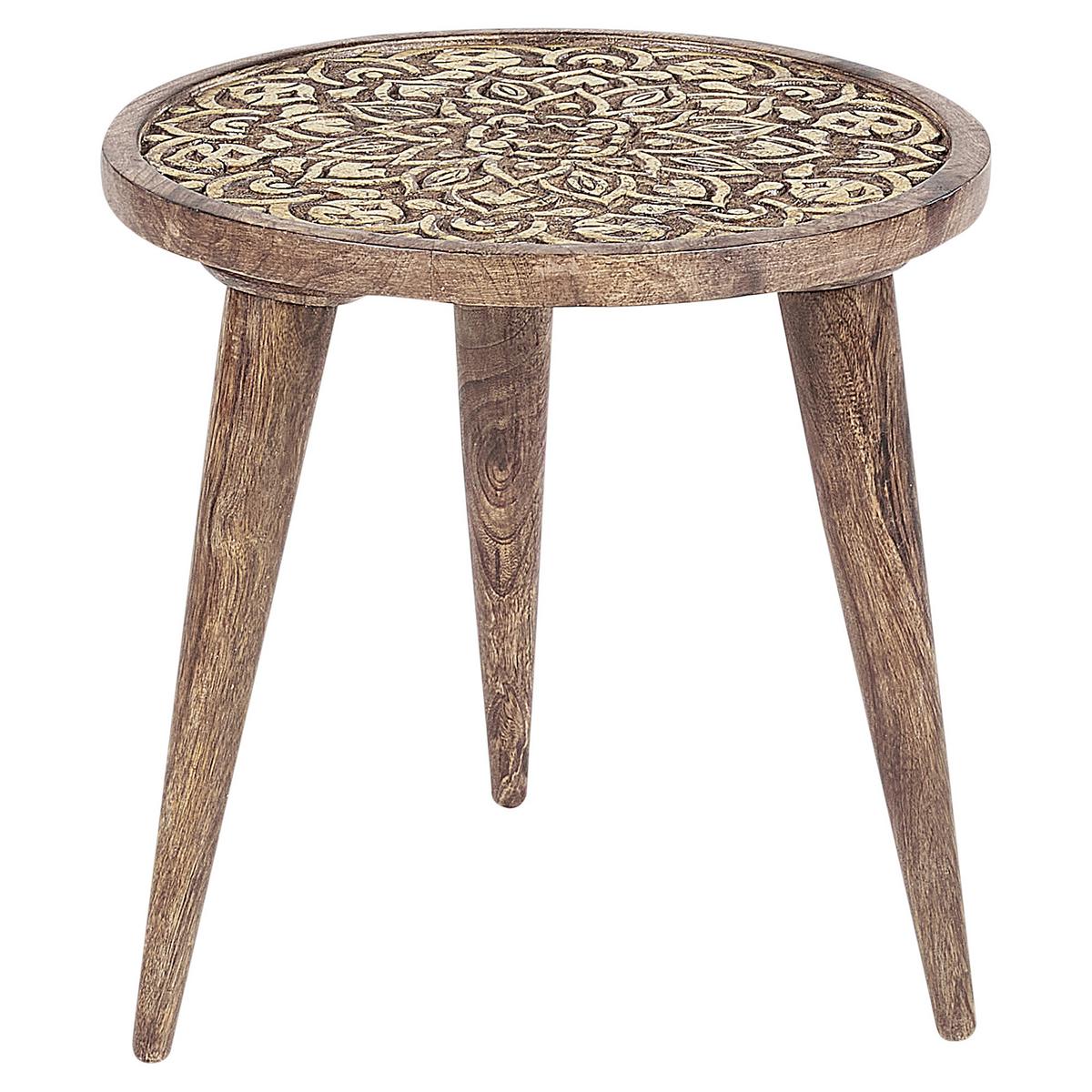 BEISTELLTISCH 2er-Set Mangoholz dunkelbraun/gold rund Ranja - Dunkelbraun/Goldfarben, Holz (37/37/37cm) - Beliani