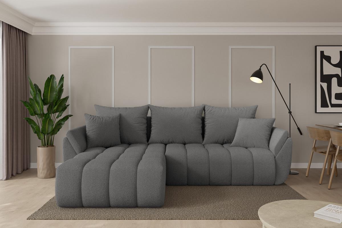 ECKSOFA mit Schlaffunktion Ottomane Links TOKO-L-v1 277x194x86 Grau Bouclé - Schieferfarben/Schwarz, Holzwerkstoff/Kunststoff (277/194cm) - ALTDECOR