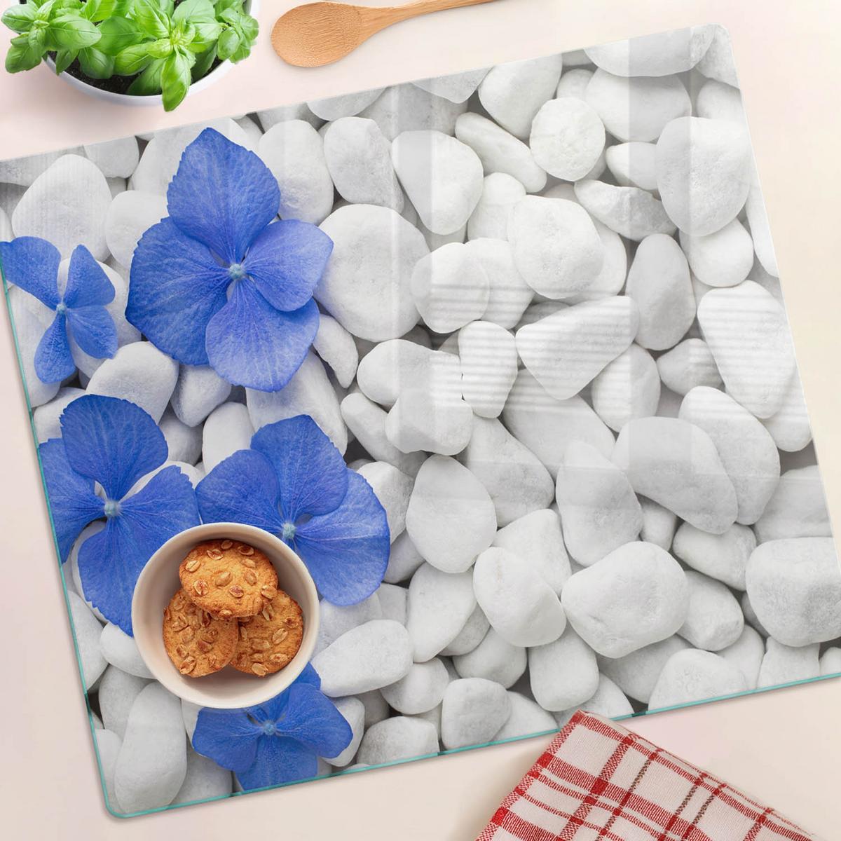 GLASPLATTE 60x52 cm Hortensie - Blau, Glas (60/0.4/52cm) - TULUP
