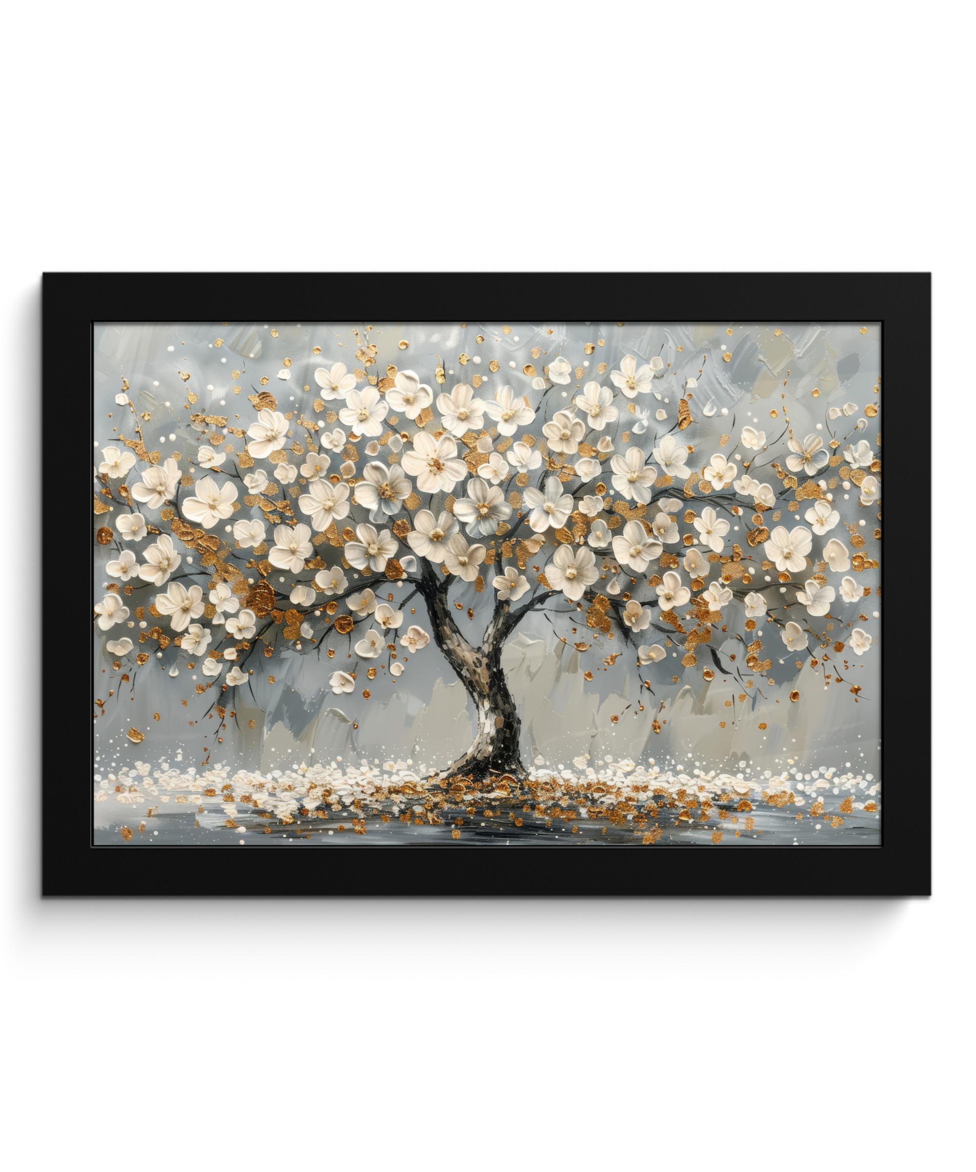 POSTER MIT RAHMEN Baum - Blumen - Weiß - Natur - Kunst 30x20 cm - Weiß, Papier (30/20cm) - MuchoWow
