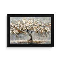 POSTER MIT RAHMENGERAHMTES BILD Baum - Blumen - Weiß - Natur - Kunst 30x20 cm - Weiß, Papier (30/20cm) - MuchoWow