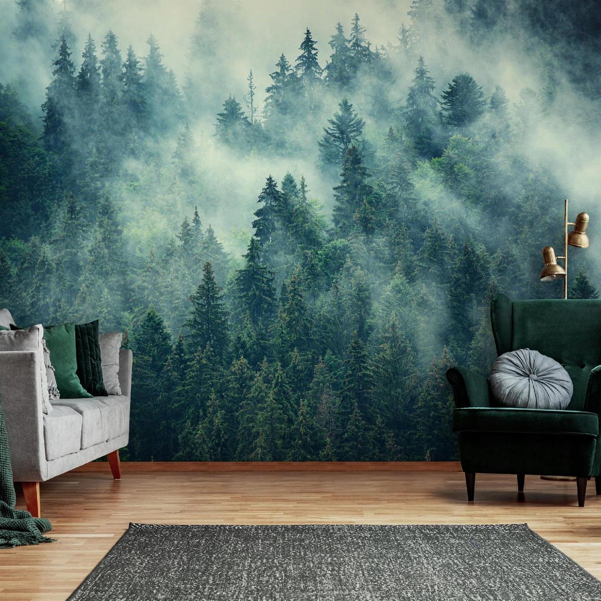 FOTOTAPETE Wald im Nebel Vliestapete 400x280 - Multicolor, Papier (400/280cm) - Wallarena