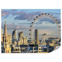 FOTOTAPETE für Schlafzimmer London Eye Skyline Wolkenkratzer Stadt 400x280 - Blau/Beige, Papier (400/280cm) - Muralo