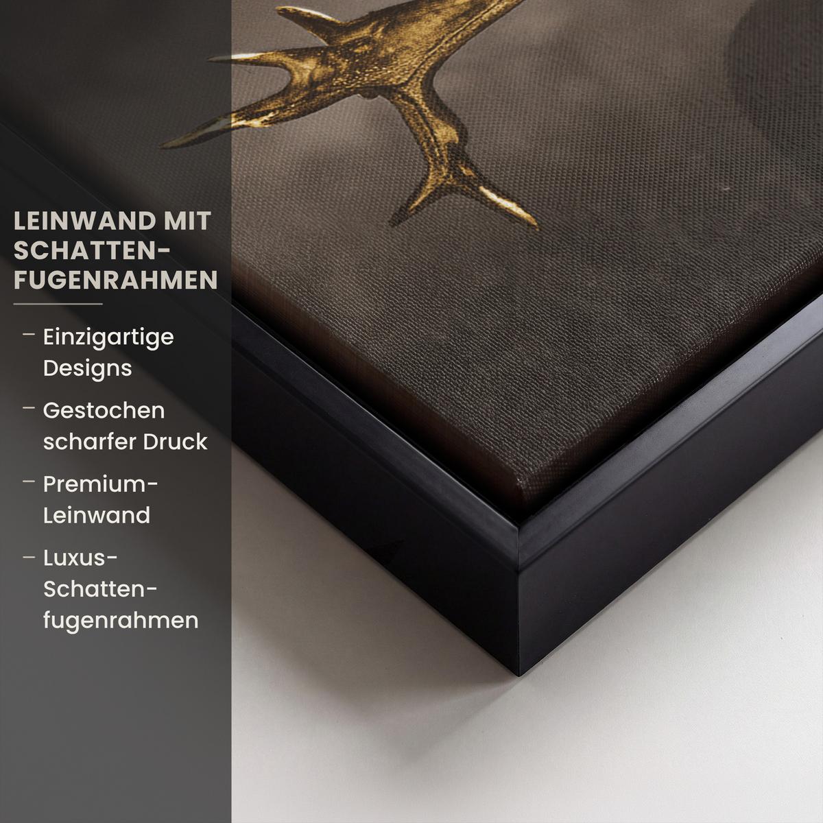 LEINWAND Bilder mit Rahmen - Rotwild - Schwarz - Gold - 40x30 - Braun, Textil (40/30cm) - MuchoWow