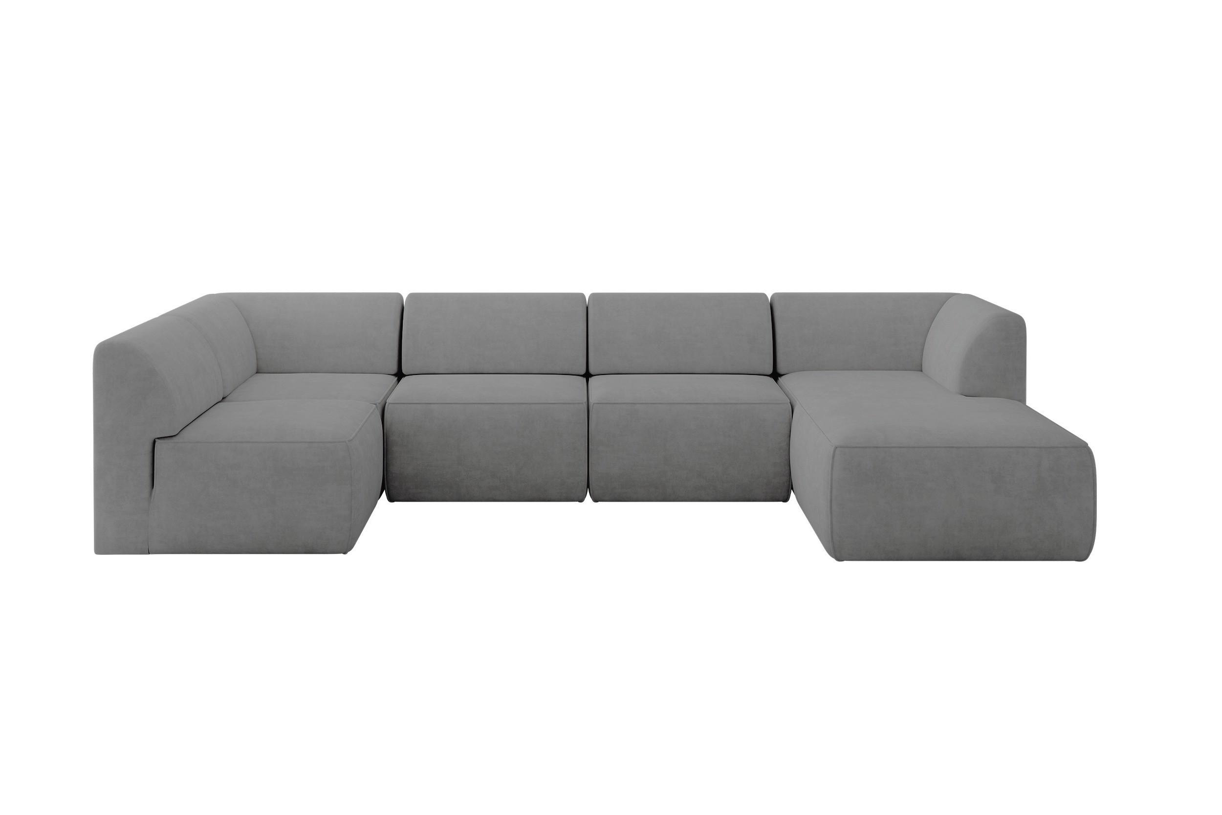 WOHNLANDSCHAFT Ottomane Rechts MOVO-L 345x180x78 cm Grau Velours - Taupe, Holzwerkstoff/Kunststoff (180/78/345cm) - ALTDECOR