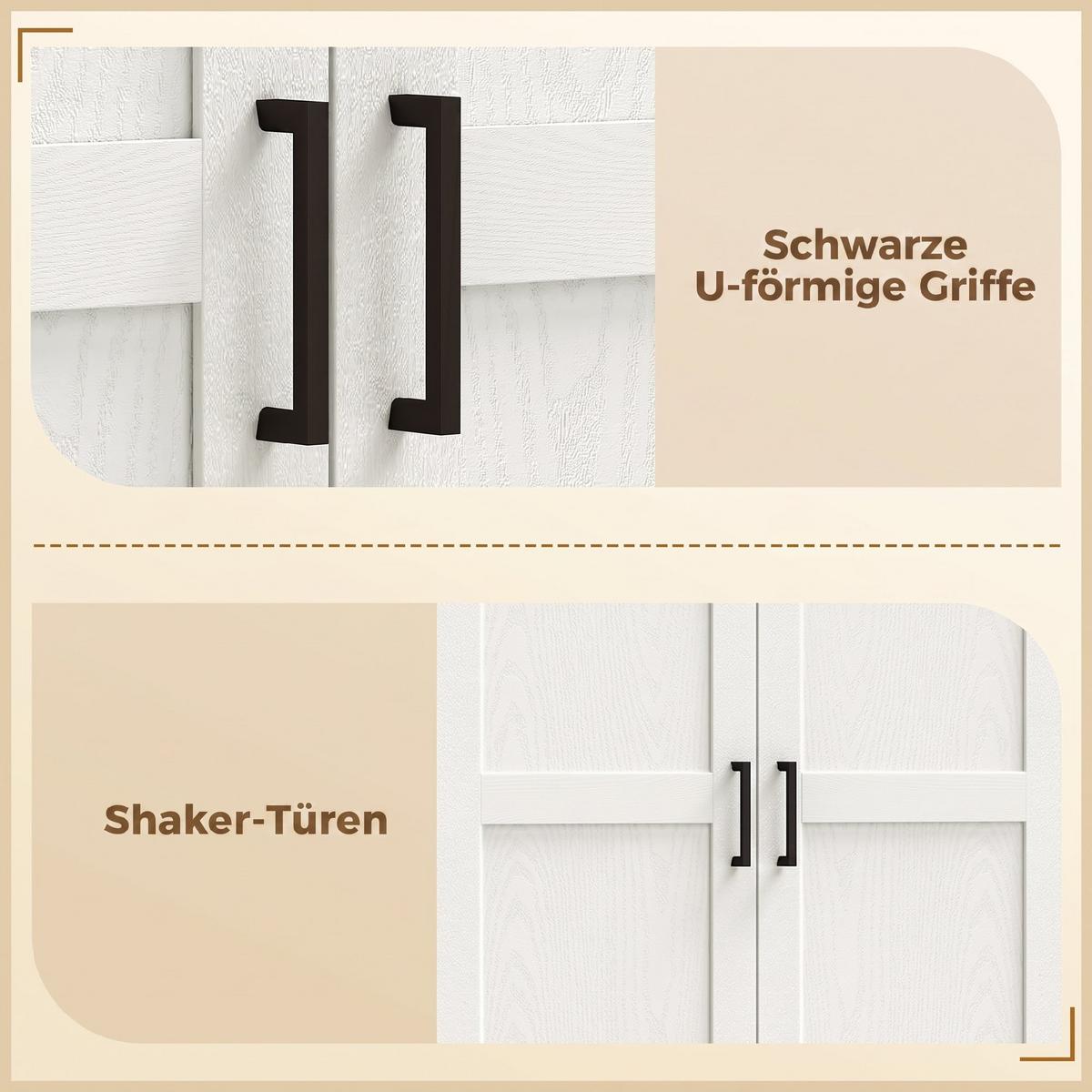 KÜCHENSCHRANK Spanplatte Cremeweiß - Creme/Schwarz, Holzwerkstoff/Kunststoff (39/178/75cm) - HOMCOM