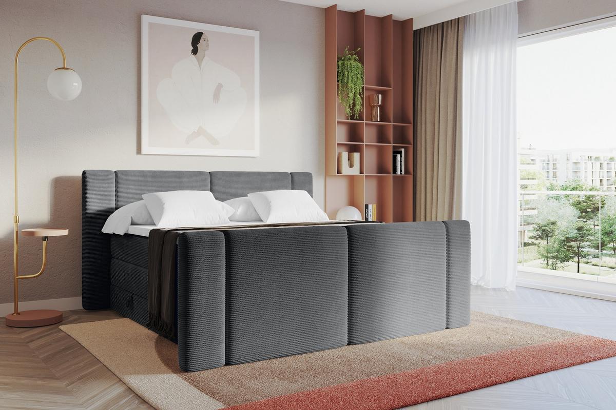 BOXSPRINGBETT mit Matratze H3/H4 - EVON KING Zanozek - 180x200 cm Dunkelgrau - Graphitfarben, Holzwerkstoff (180/200cm) - ALTDECOR
