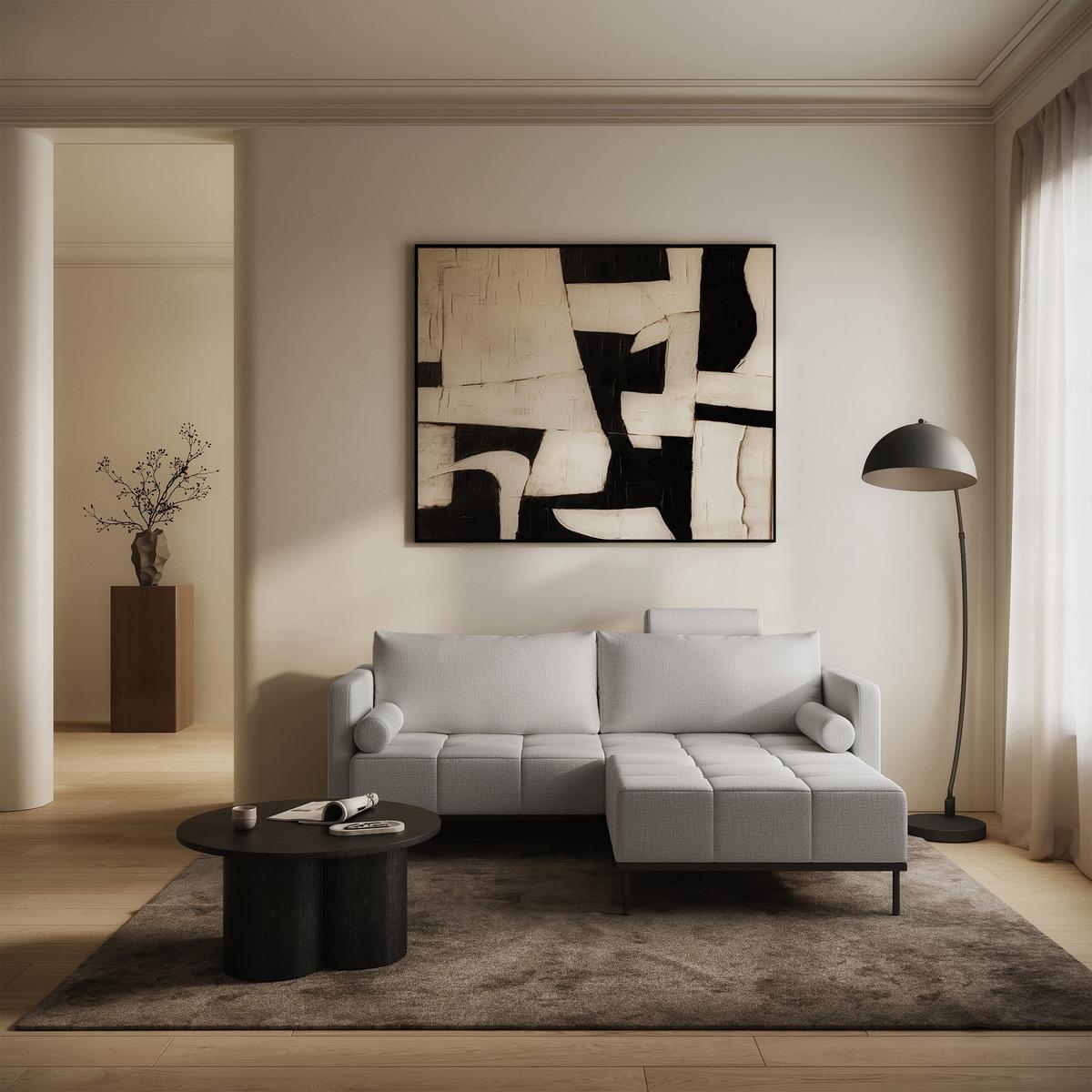 SCHLAFSOFA Skilia mit Schlaffunktion, 3-Sitzer 224 cm - Hellgrau/Schwarz, Textil/Metall (224/85/102cm) - Selsey