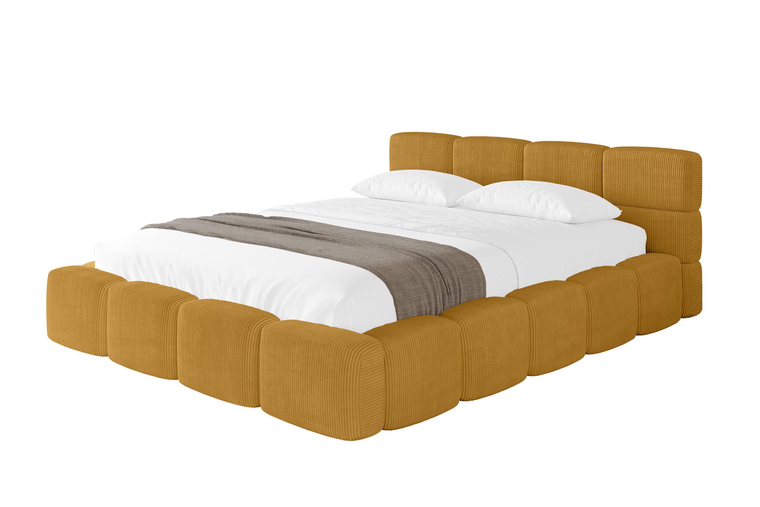 POLSTERBETT mit Bettkasten und Lattenrost, Bett mit Kopfteil, Boxbett ohne Matratze, Doppelbett mit Stauraum - NATA-v1 160x200 Senfgelb - Kupferfarben, Holzwerkstoff/Textil (160/200cm) - ALTDECOR