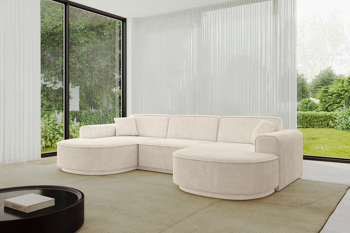 WOHNLANDSCHAFT MARI-U1-v3 - 303x171x83 cm Beige Cord - Beige/Schwarz, Holzwerkstoff/Kunststoff (303/83/171cm) - ALTDECOR