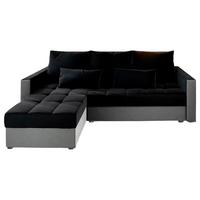 ECKSOFA KOS PIK Schwarz Plüsch-Stoff mit Schlaffunktion - Hellgrau/Schwarz, Holz/Kunststoff (220/140cm) - MASSENO