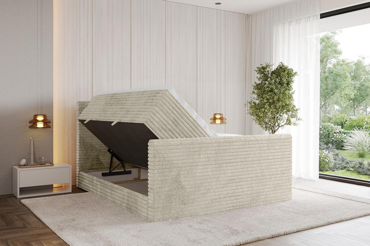 BOXSPRINGBETT mit Matratze H3|H4 und Lattenrost - TOLO-Z KING-v1 120x200 Cord - Creme - Champagner, Holzwerkstoff (120/200cm)