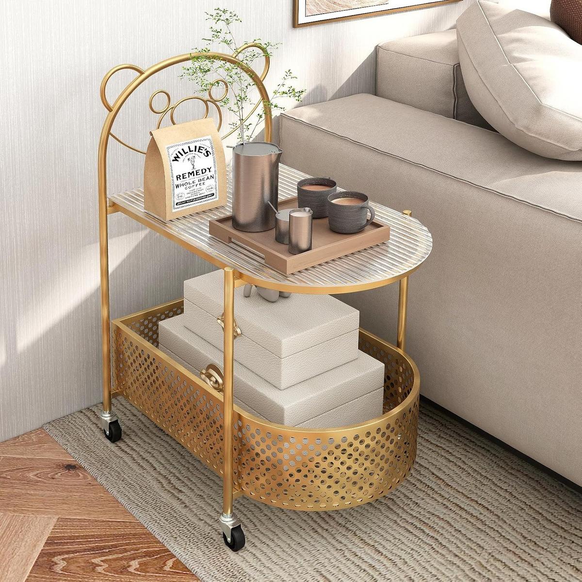 BEISTELLTISCH Gold - Goldfarben, Metall (40/60/76cm) - COSTWAY