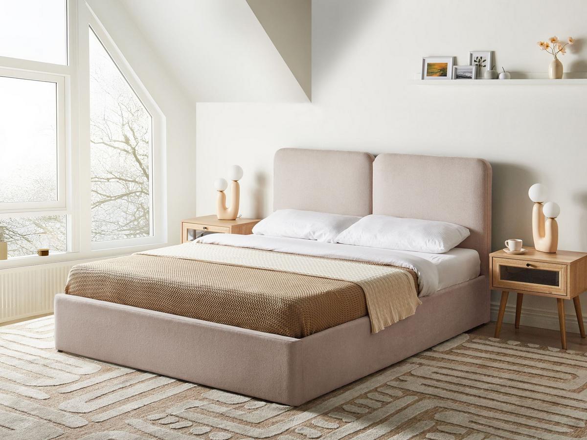 BETT mit Stauraum 160/200 cm Stoff Beige Arbois - Beige, Textil (160/200cm) - Beliani