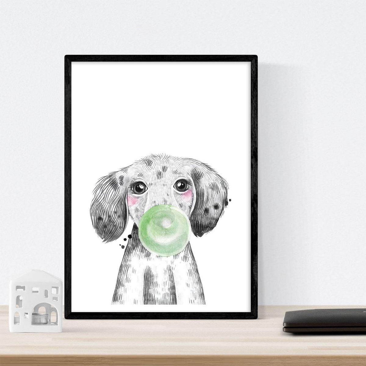 POSTER Set Mit 6 Tiere Babys Mit Kaugummi Schweinefleischkaninchenkuh Zorro Eule Hund - Schwarz, Papier (29/3cm) - Nacnic