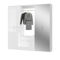GARDEROBEN-SET weiß Hochglanz 183 cm mit Spiegel, 21 Fächer, Flurgarderobe - Chromfarben/Weiß Hochglanz, Glas/Holzwerkstoff (183/193/34cm) - Inn.Furn
