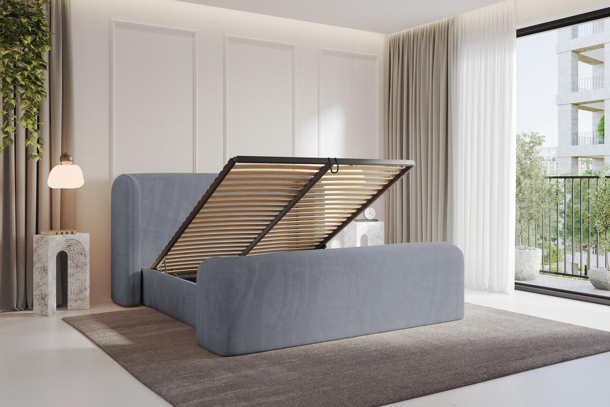 POLSTERBETT mit Bettkasten, Fußteil und Lattenrost, Bett mit Matratze H3/H4 - ESTI-Z 160x200 Grau - Grau, Holzwerkstoff/Textil (160/200cm) - ALTDECOR