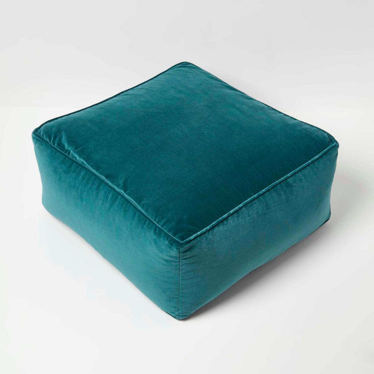 SITZPOUF petrolgrün mit Samt-Bezug, 60/60/27 cm - Grün, Textil (60/27/60cm) - Homescapes