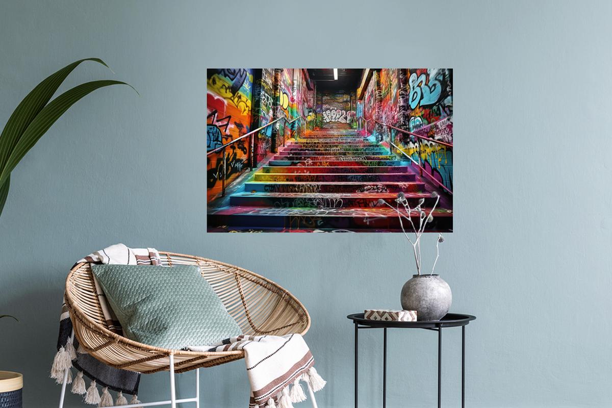 WANDTATTOO Treppe - Graffiti - Farben - Kunst Deko Wohnzimmer 60x40 cm - Multicolor, Kunststoff (60/40/0.1cm) - MuchoWow