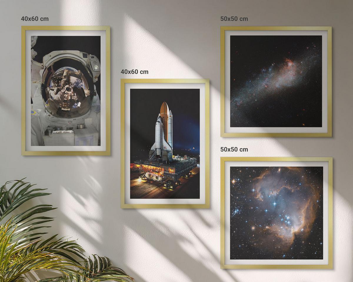 BILDER SET 4er Set - 50x50 cm & 40x60 cm Goldrahmen - Astronauten landen auf dem Mond - Goldfarben, Kunststoff (50/50cm) - TULUP