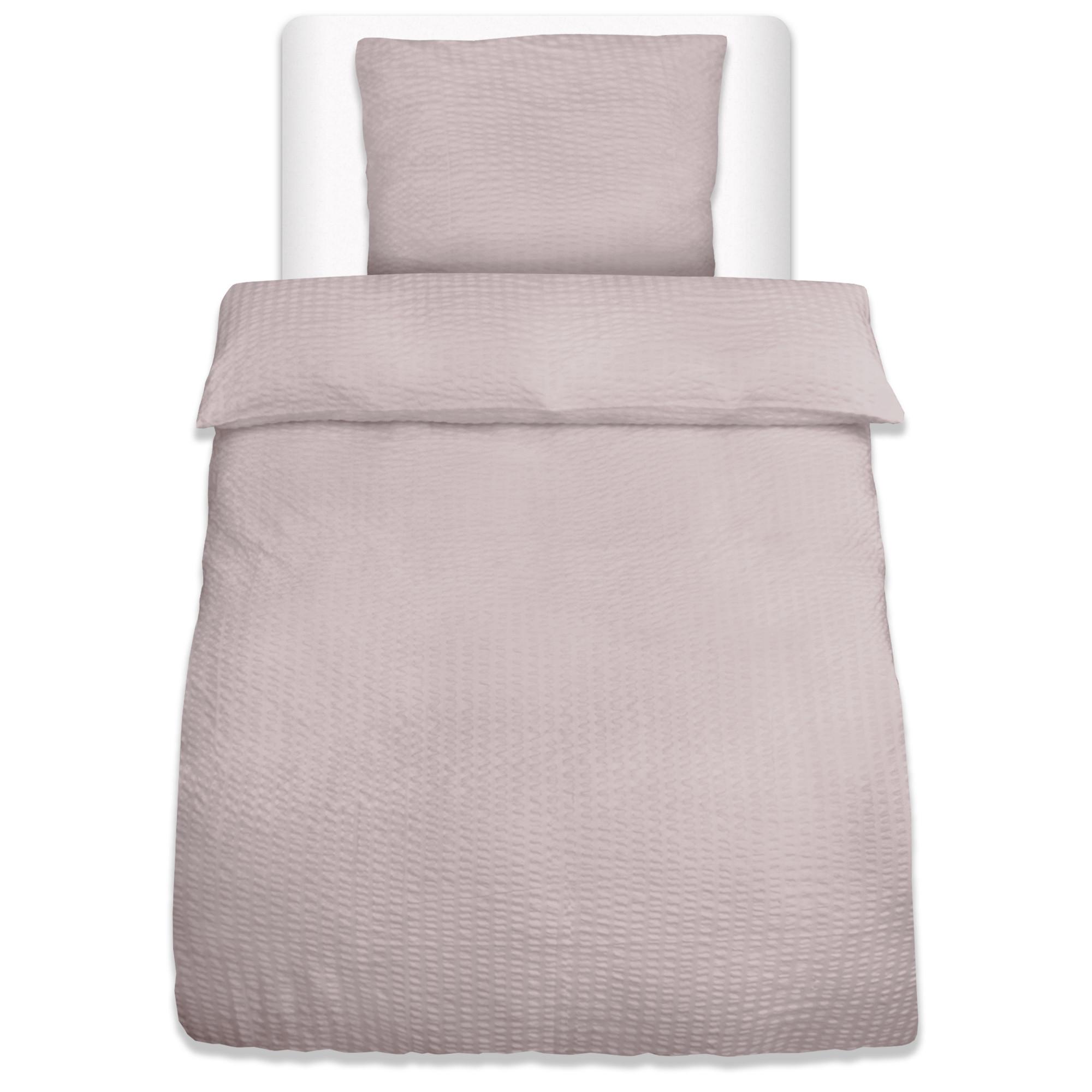 BETTWÄSCHE Meline 155/220 cm + Kissenbezug 80/80 cm Taupe Seersucker 2er Set - Taupe, Kunststoff/Textil (80/80cm) - Beautissu 