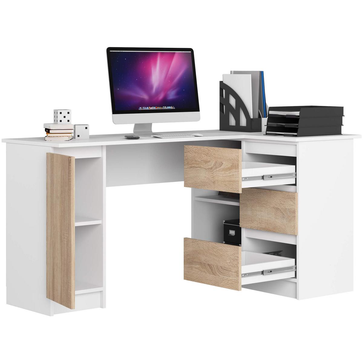 SCHREIBTISCH Weiß, Eiche Sonoma 77/155/85 - Weiß, Holzwerkstoff (155/85/77cm) - RAUMHIRSCH FURNITURE