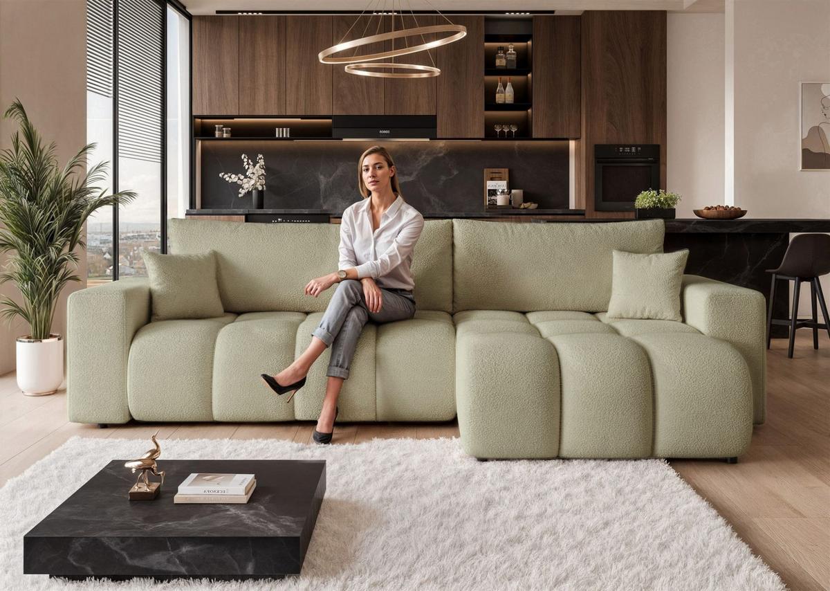 ECKSOFA Anabel Max Mit Schlaffunktion - Grün, Holzwerkstoff/Textil (145/278cm) - Fun Möbel