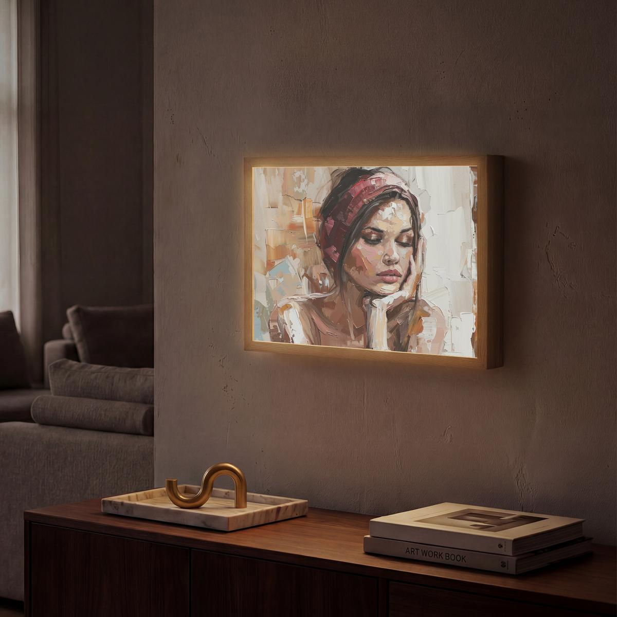 WANDLEUCHTE MIT AKKU Frau - Lackierung - Porträt - Modern 40x30 cm - Braun, Holzwerkstoff (40/30/8cm) - OnlyWow