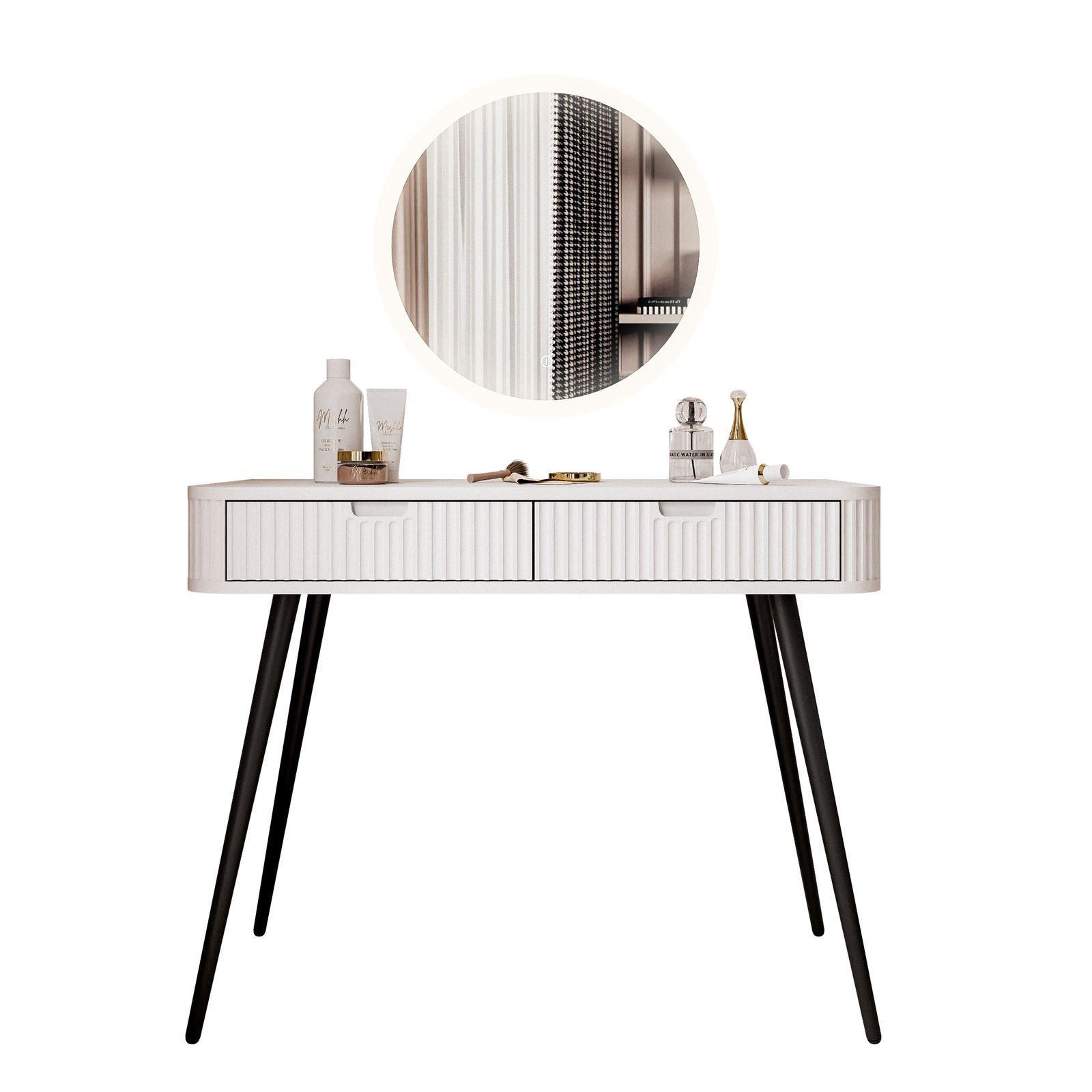 SCHMINKTISCH ZAIRA mit LED Spiegel Weiß - Weiß, Holzwerkstoff (103/80/49cm) - Lookway
