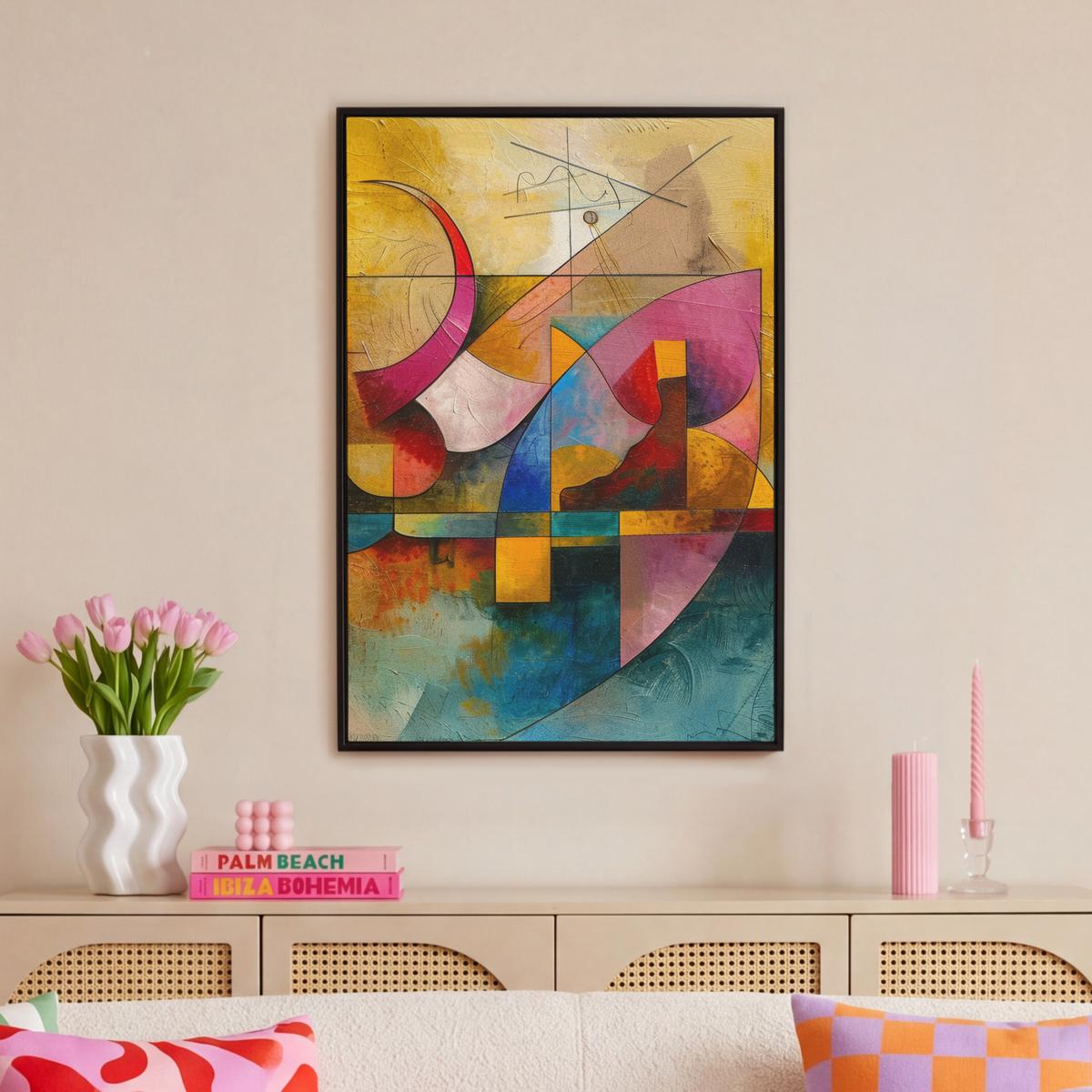 LEINWAND Bilder mit Rahmen - Kunst - Abstrakt - Modern - 60x90 - Gelb, Textil (60/90cm) - MuchoWow